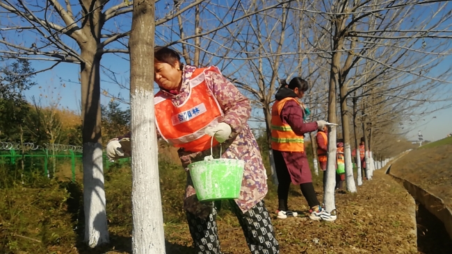 维护工人刷白工作中